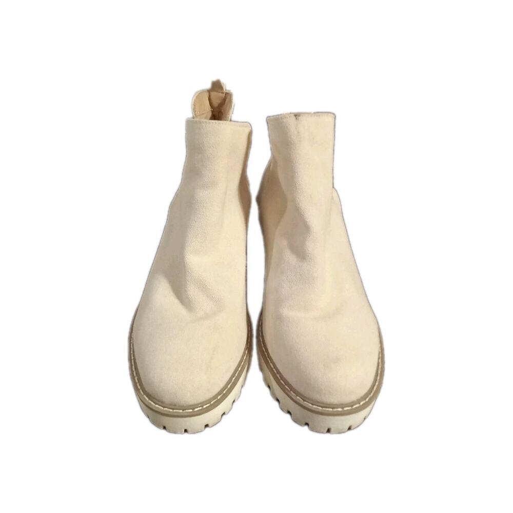 DV By Dolce Vita Boots Womens 10 Rolinda Wedge Ankle Bootie Beige Canvas - Picture 1 of 8